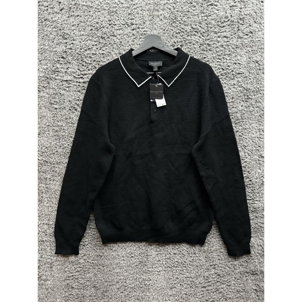 Magaschoni Mens Long Sleeve Tipped Collar Sweater Size Large NWT